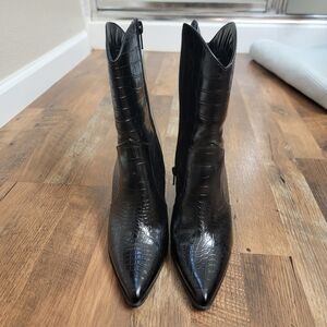 Black Croc-Embossed Ankle Boots
